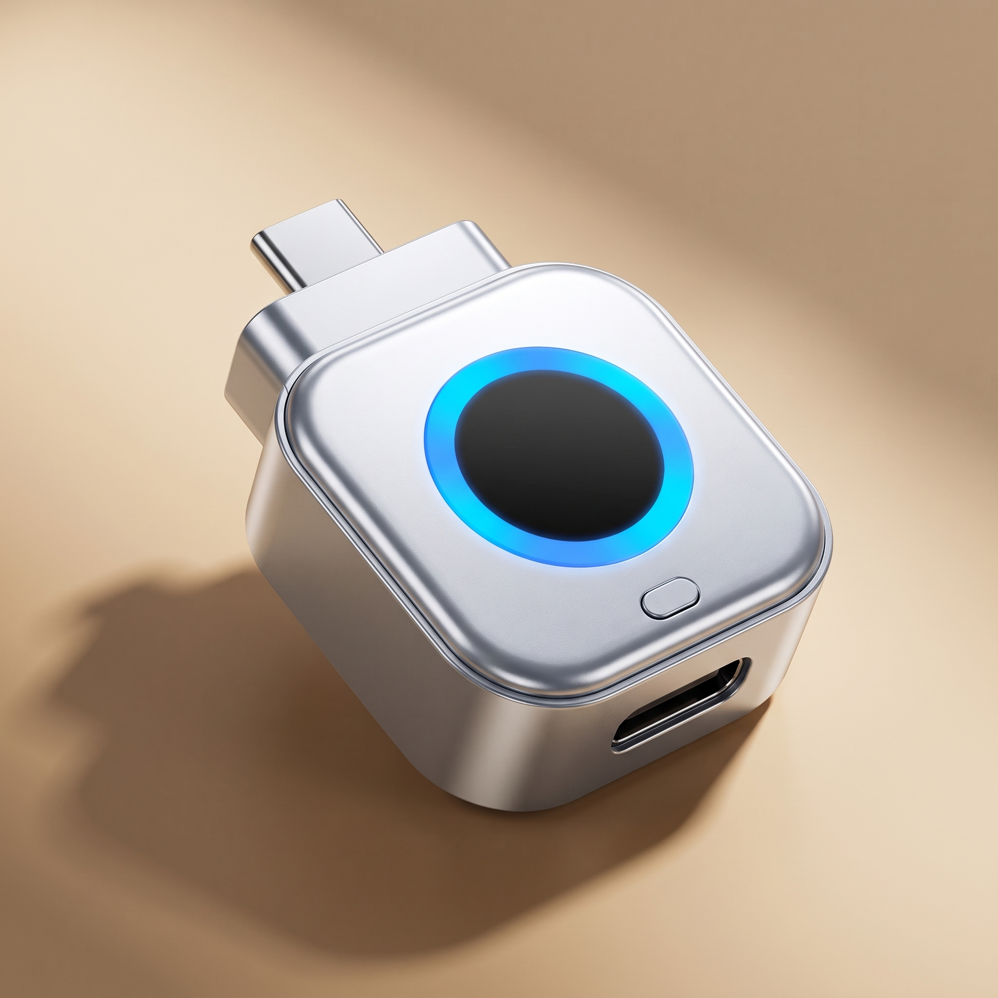 Stop Charge Kitmobile, coupe-charge USB-C argent avec anneau lumineux, port femelle visible
