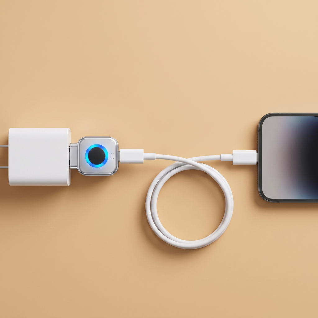 Le Stop Charge s'intercale entre le chargeur et le câble avant le téléphone