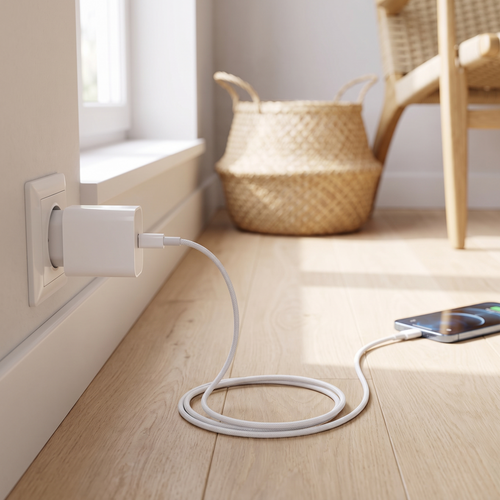 Chargeur branché sur une prise murale européenne