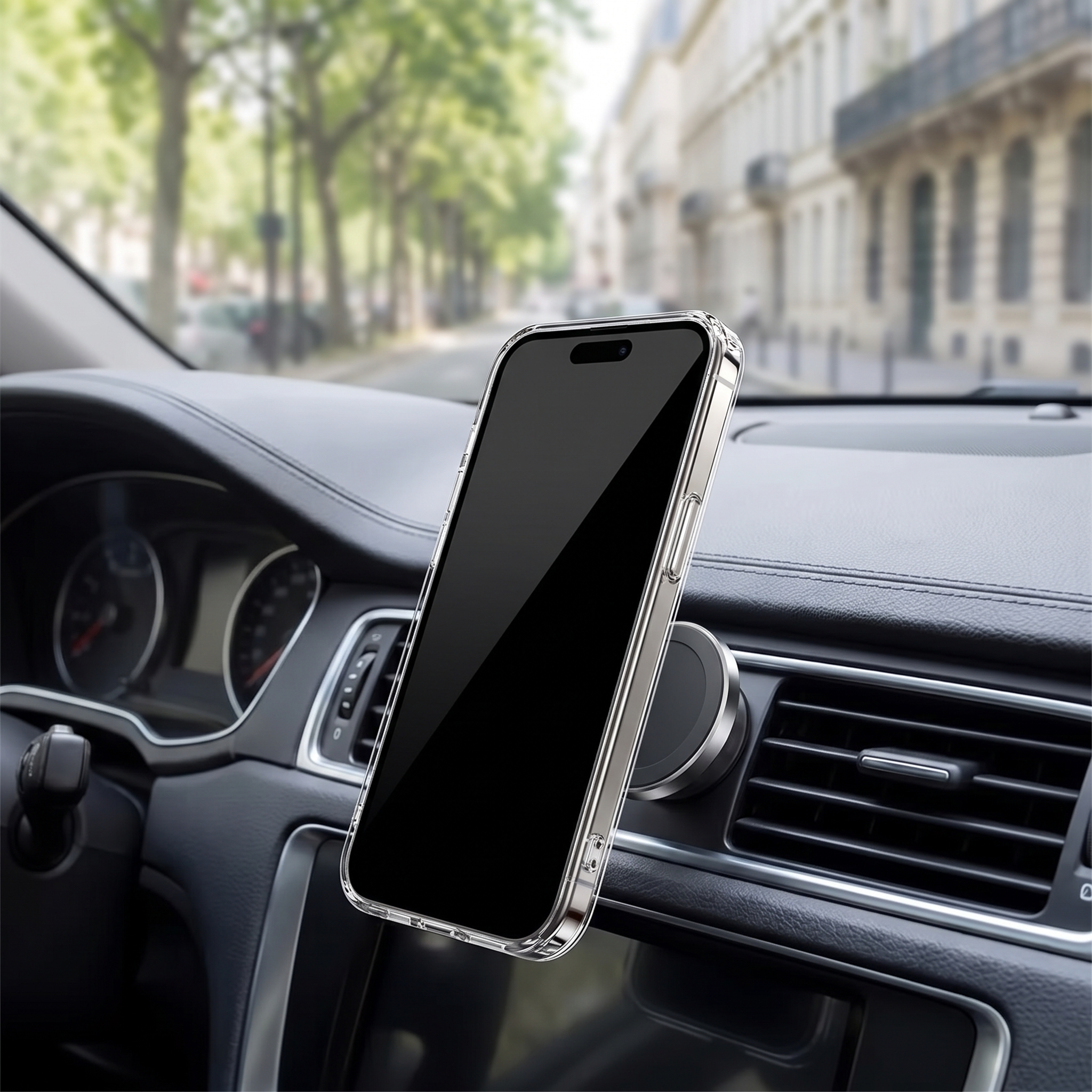 Coque Pure Magnétique fixée sur un support de voiture