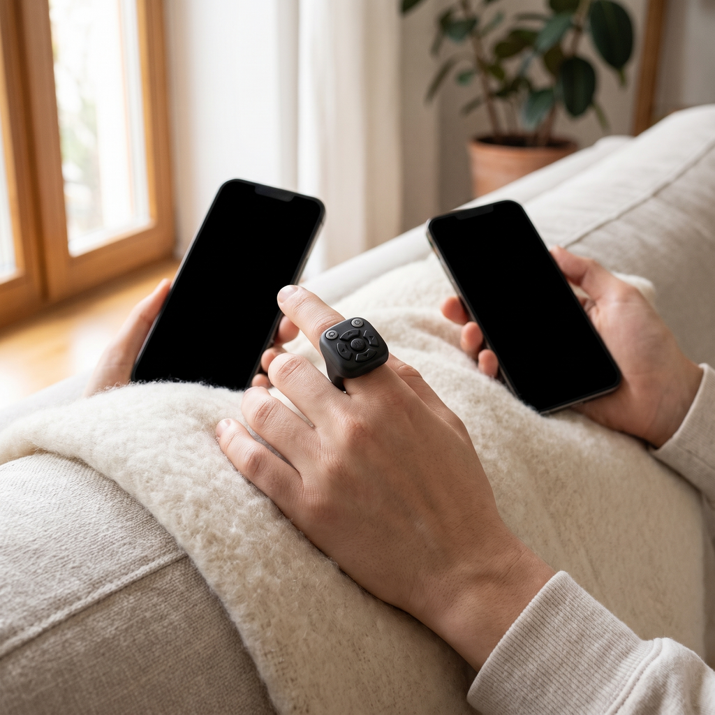 Utilisation de l'Anneau Scroll pour faire défiler un téléphone dans un canapé