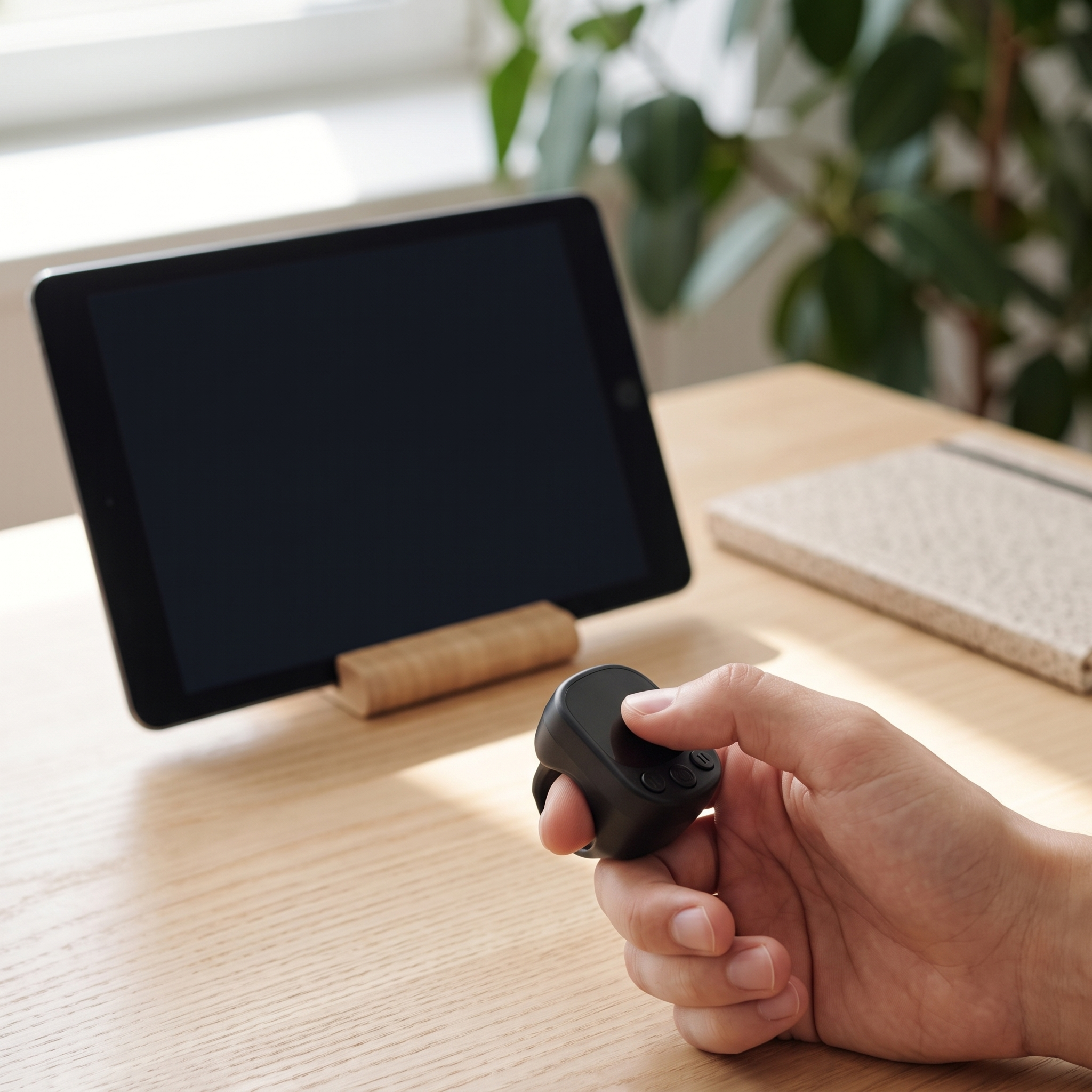 Bague Tactile utilisée pour contrôler une tablette à distance