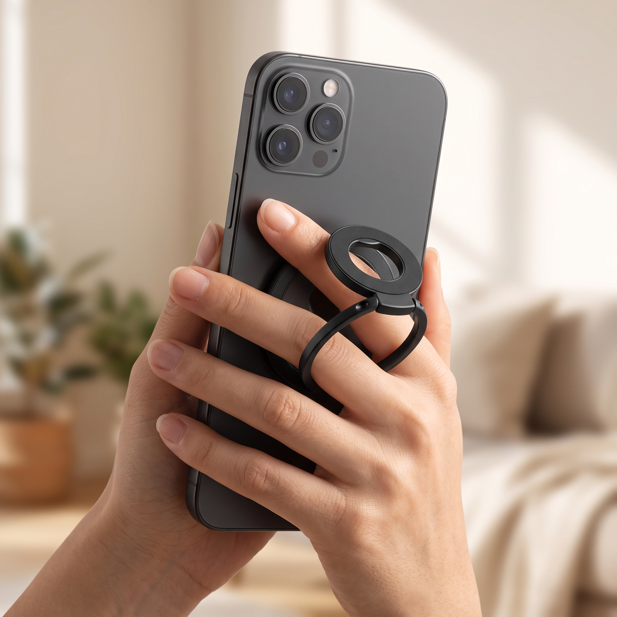 Poignée Magnétique Kitmobile tenue à une main au dos d'un téléphone